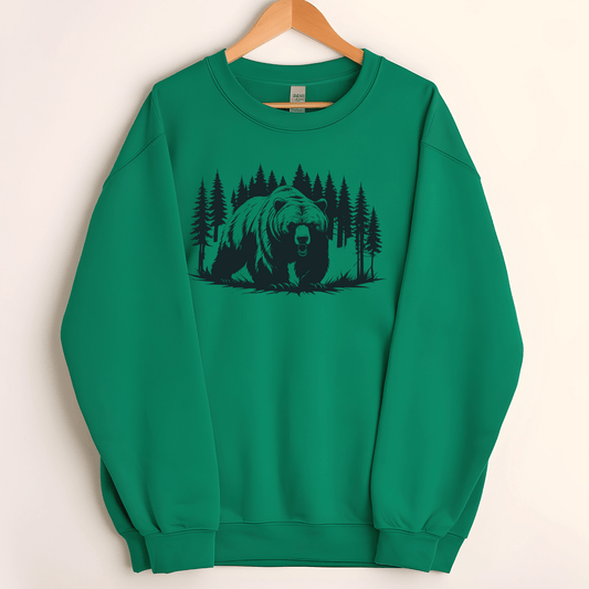Ink and Charms Designs Sweatshirt Green / S Majestic Bear Walking in Forest Sweatshirt
