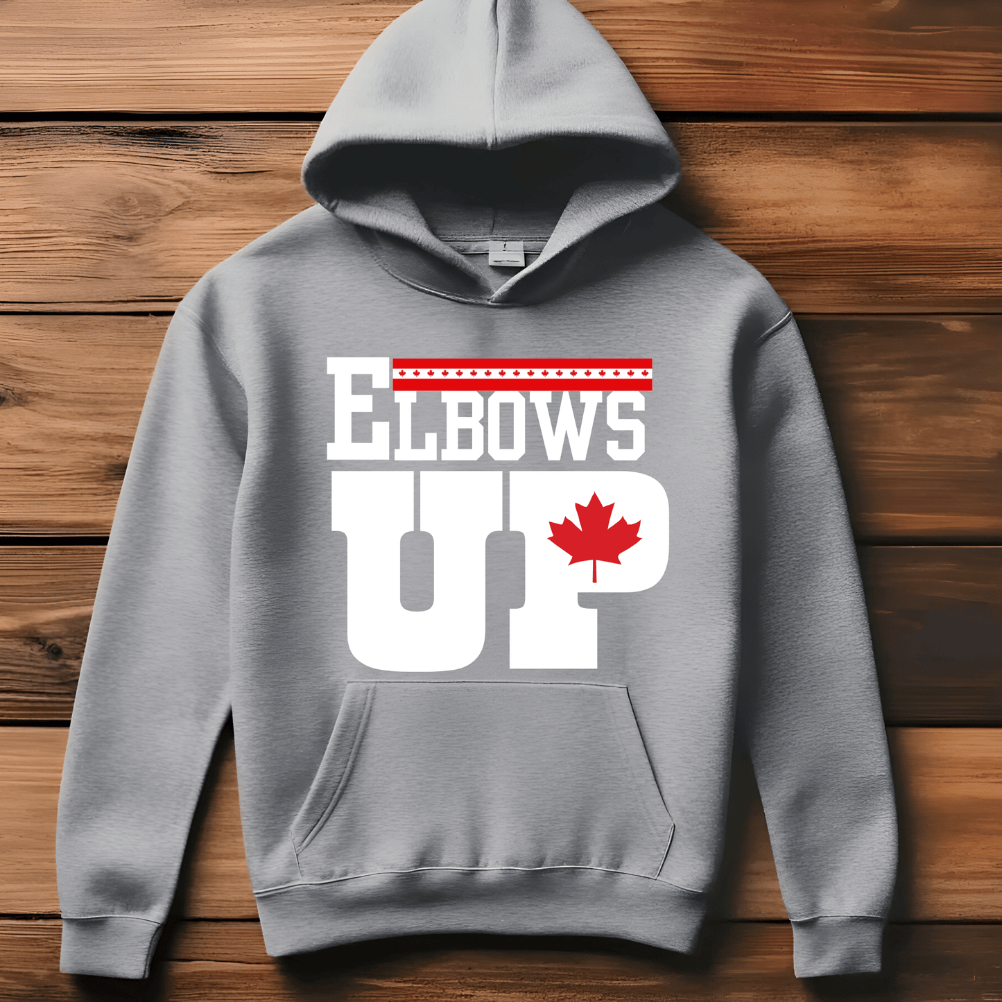 Ink and Charms Designs Sweatshirt Hoodie / Grey / S "ELBOWS UP" Apparel Collection: Wear Your Canadian Pride with Strength!