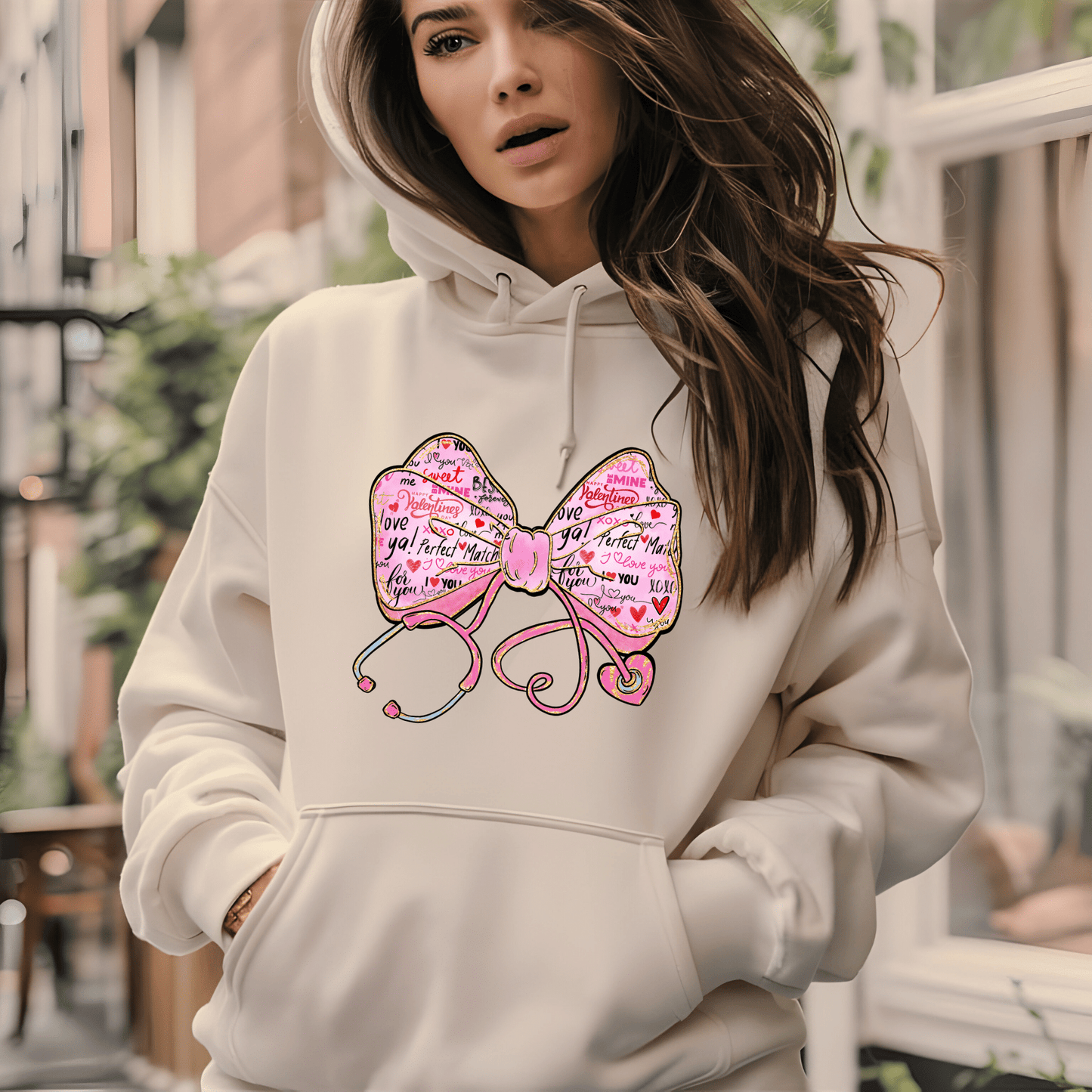 Ink and Charms Designs Sweatshirt Hoodie / Pink / S Glitter Bow, Hearts, and Stethoscope Valentine’s Day Sweatshirt