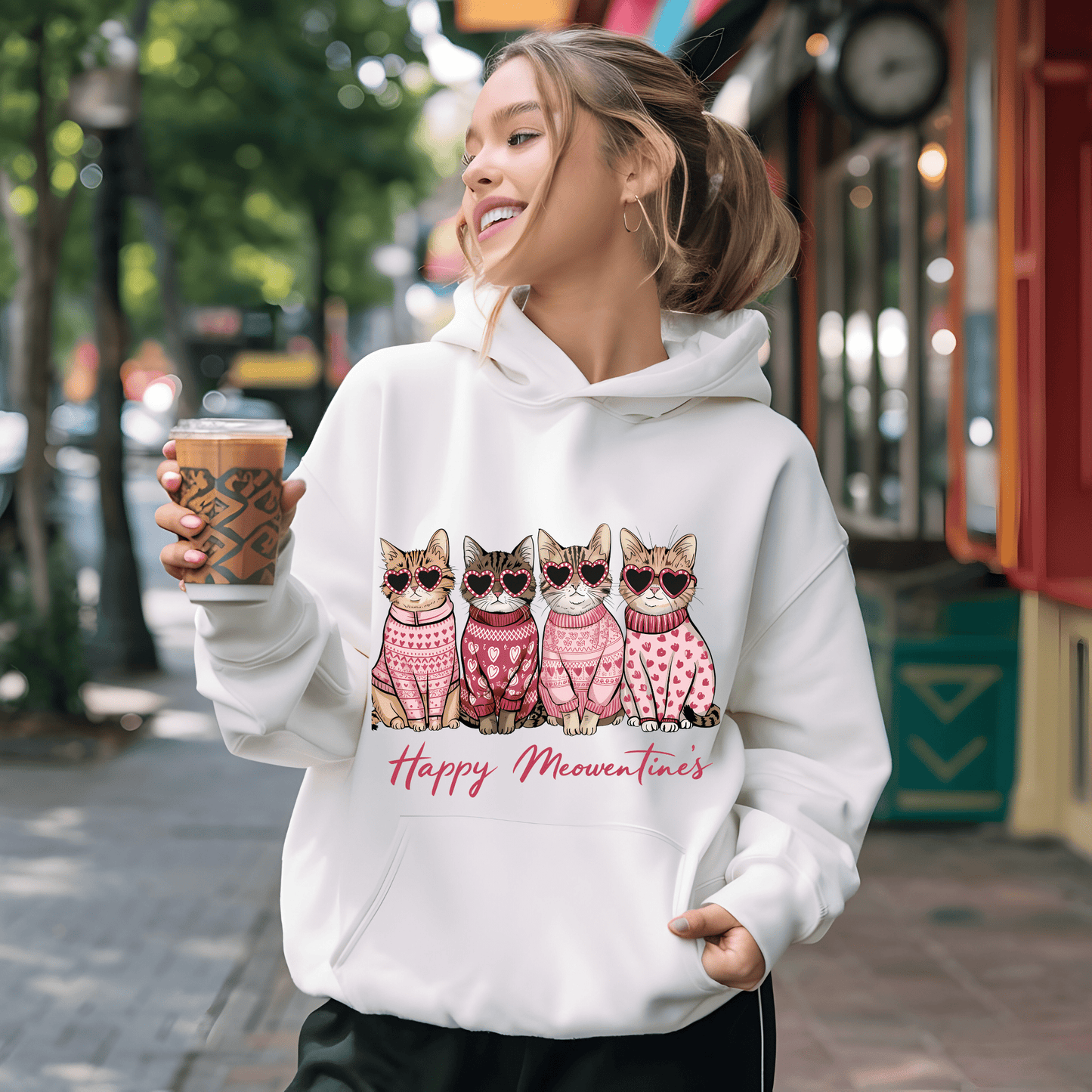 Ink and Charms Designs Sweatshirt Hoodie / Pink / S Happy Meowentine's Cat Design:, T-shirt, Sweatshirt & Hoodie