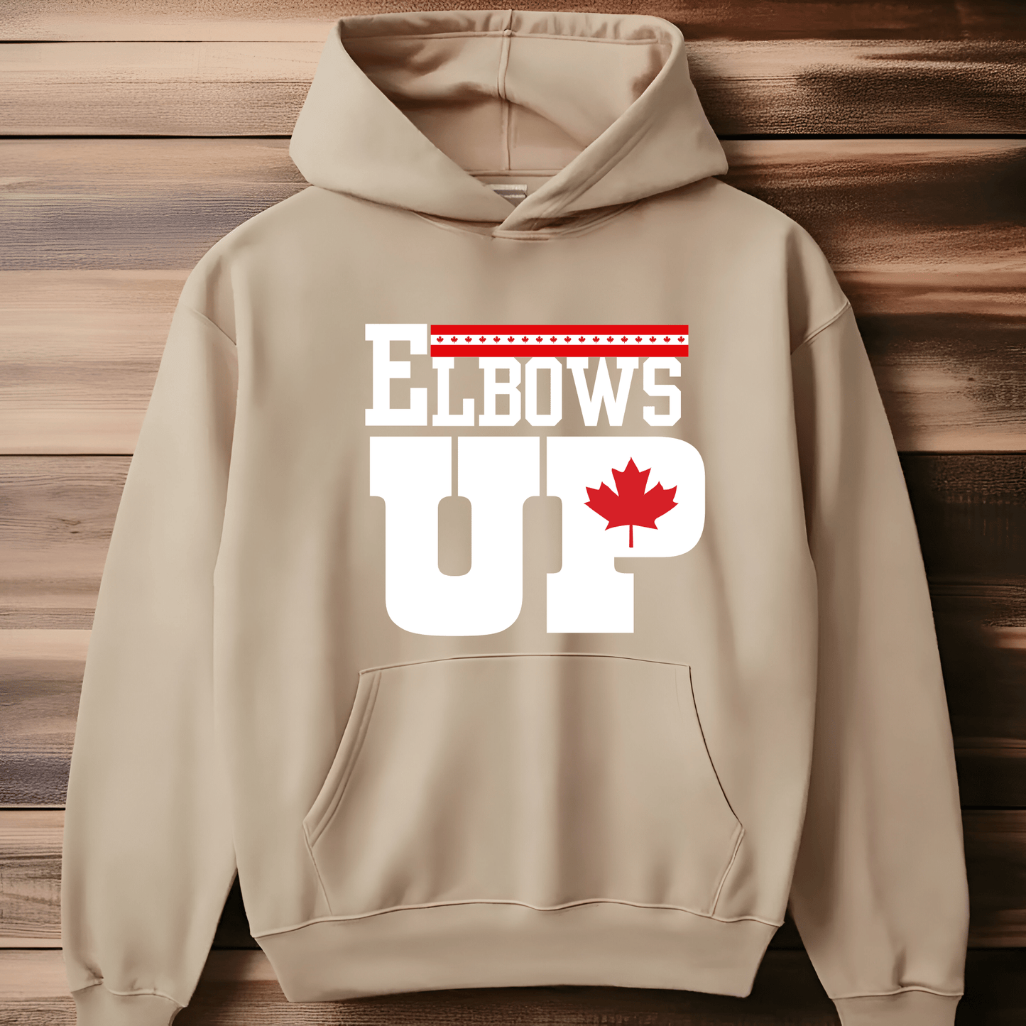 Ink and Charms Designs Sweatshirt Hoodie / Sand / S "ELBOWS UP" Apparel Collection: Wear Your Canadian Pride with Strength!