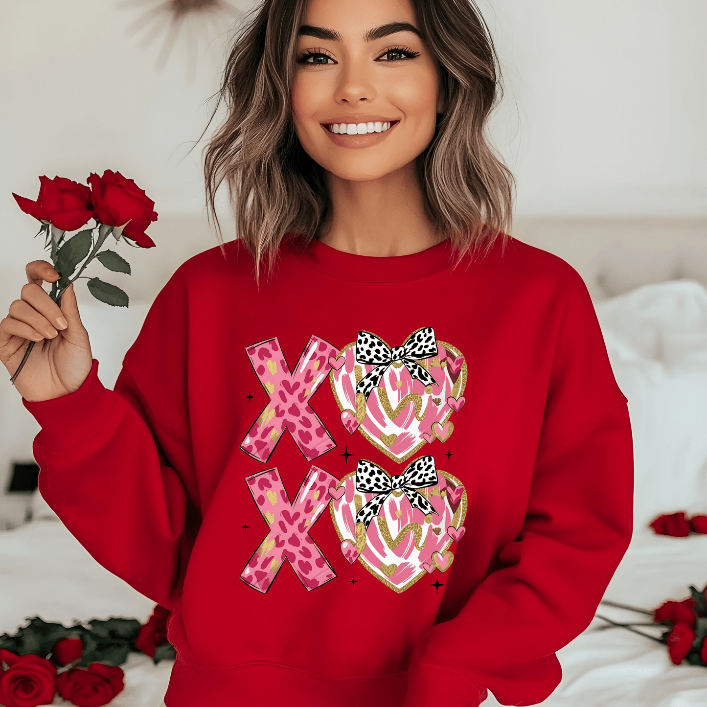 Ink and Charms Designs Sweatshirt Red / S X O Hugs and Kisses Design with Hearts Sweatshirt