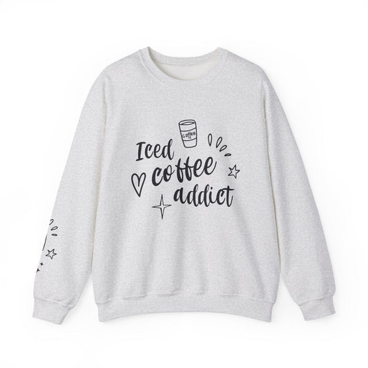 Ink and Charms Designs Sweatshirt S / Ash Iced Coffee Addict Heavy Blend Crewneck Sweatshirt