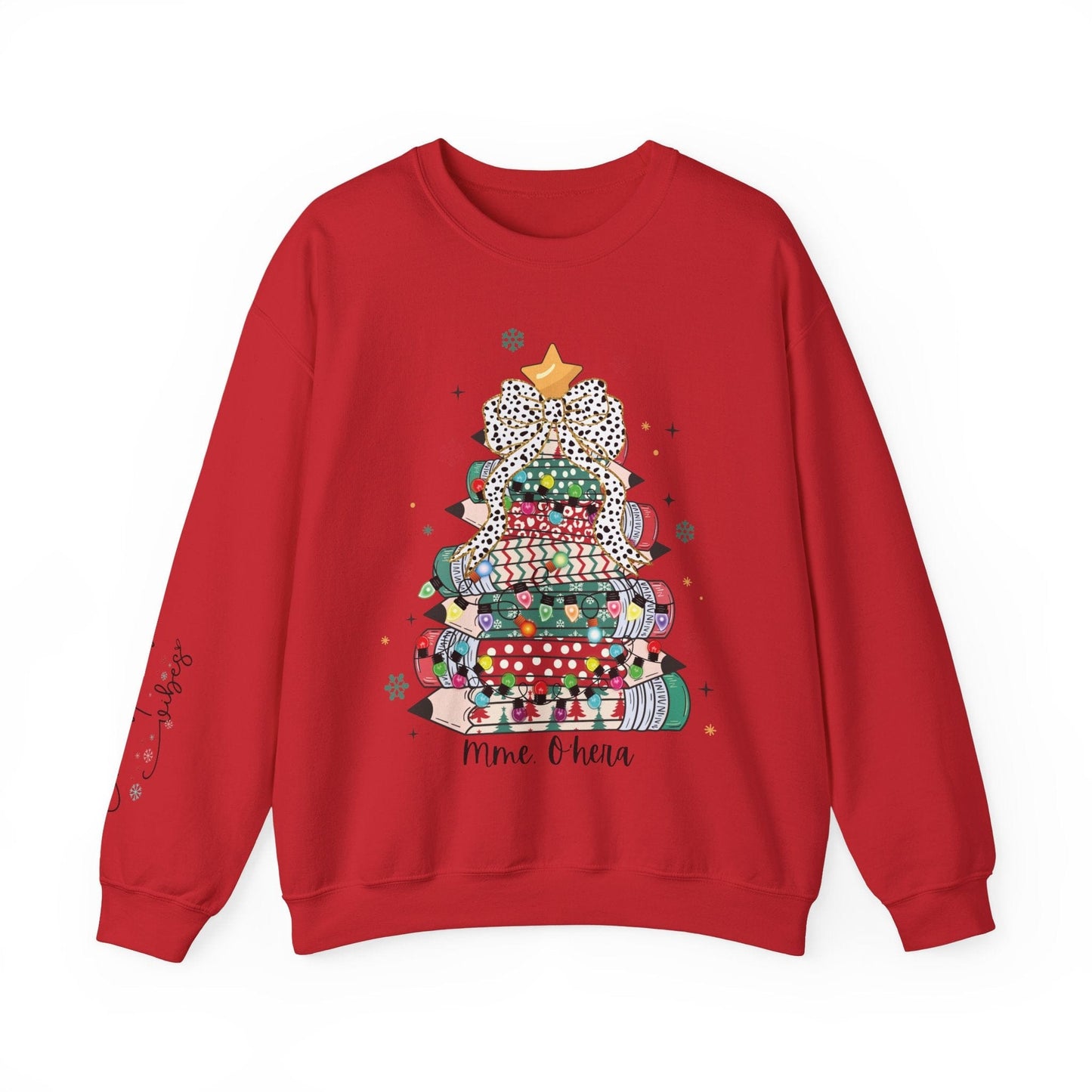Ink and Charms Designs Sweatshirt S / Red Personalized Teacher Christmas Crewneck Sweatshirt - Christmas Tree and Pencils Design