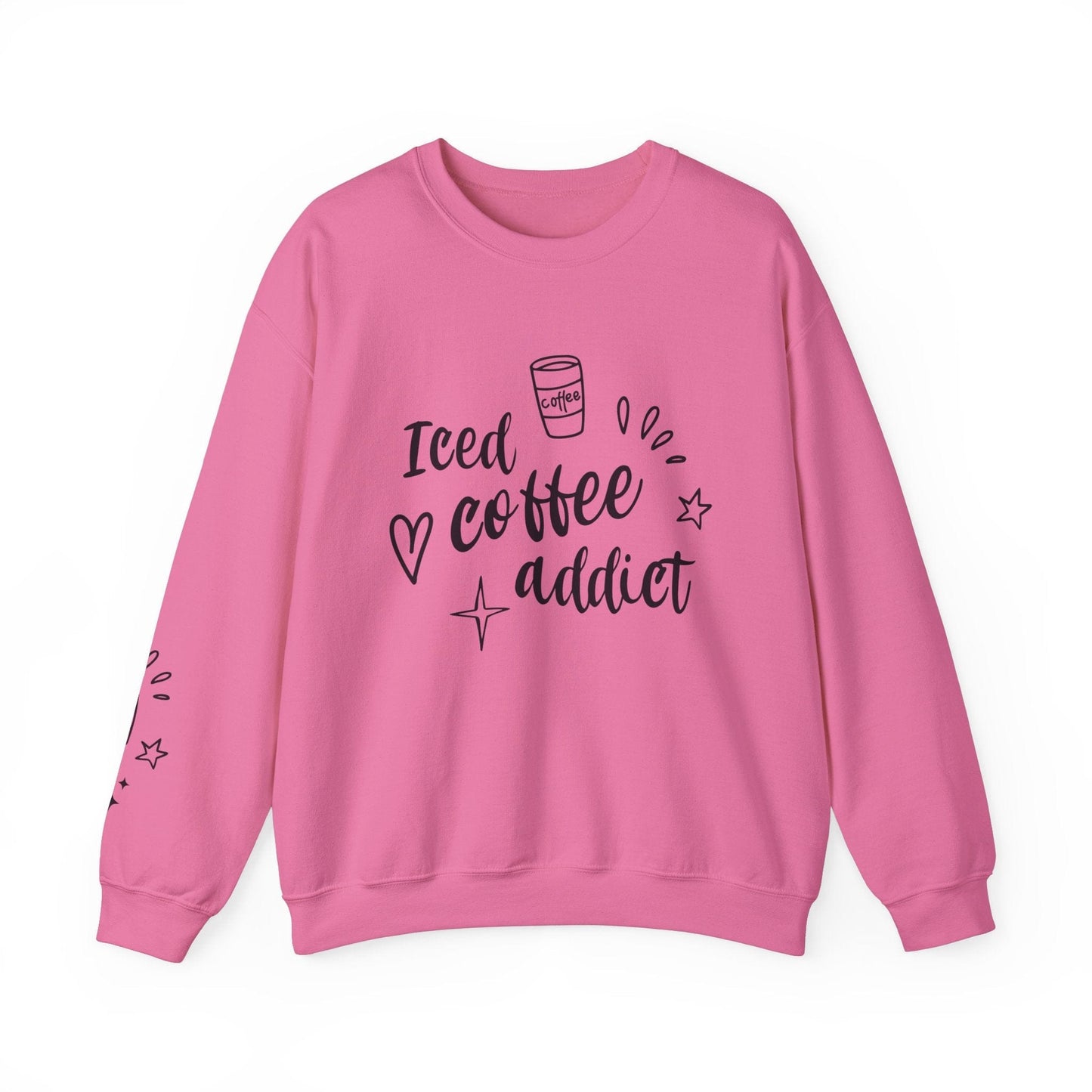 Ink and Charms Designs Sweatshirt S / Safety Pink Iced Coffee Addict Heavy Blend Crewneck Sweatshirt