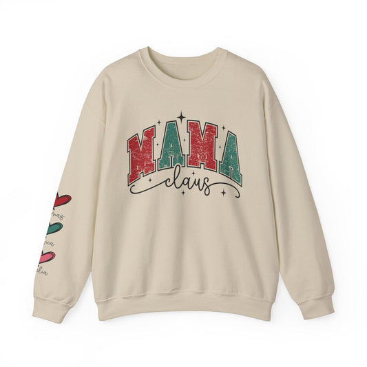 Ink and Charms Designs Sweatshirt S / Sand Crewneck Sweatshirt Mama Clause Design with Kids' Names