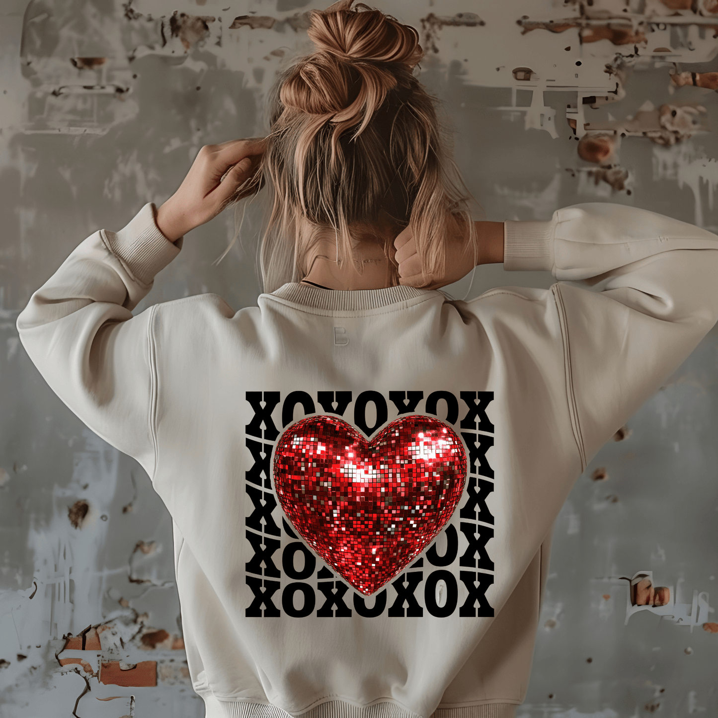 Ink and Charms Designs Sweatshirt Sand / S / Back X O with Glitter Heart Valentine’s Day Sweatshirt