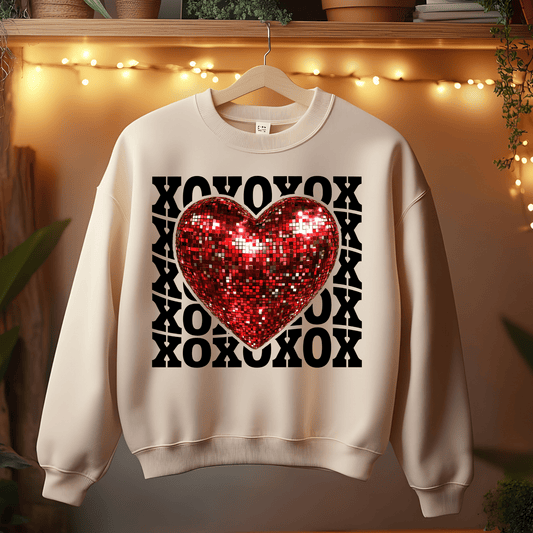 Ink and Charms Designs Sweatshirt Sand / S / Front X O with Glitter Heart Valentine’s Day Sweatshirt