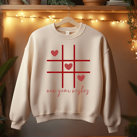 Ink and Charms Designs Sweatshirt Sand / S Three-by-Three Grid with Hearts and New Year Wishes Sweatshirt