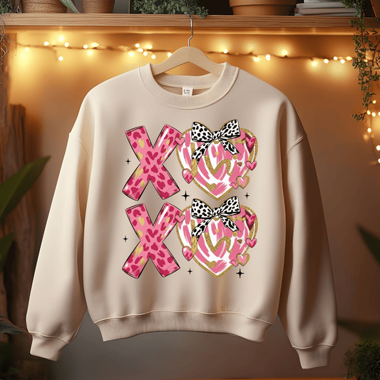 Ink and Charms Designs Sweatshirt Sand / S X O Hugs and Kisses Design with Hearts Sweatshirt