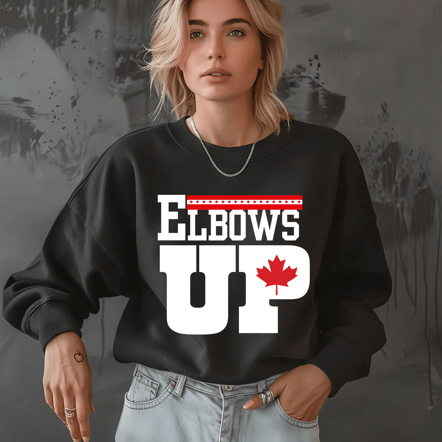 Ink and Charms Designs Sweatshirt Sweatshirt / Black / L "ELBOWS UP" Apparel Collection: Wear Your Canadian Pride with Strength!
