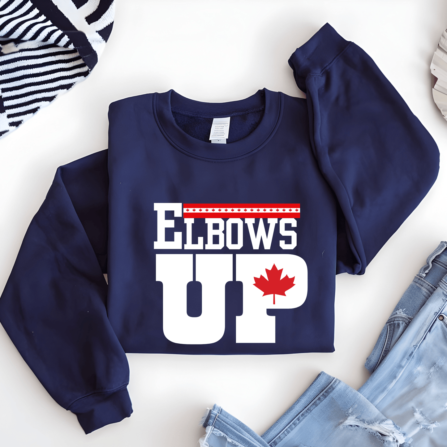 Ink and Charms Designs Sweatshirt Sweatshirt / Dark blue / S "ELBOWS UP" Apparel Collection: Wear Your Canadian Pride with Strength!