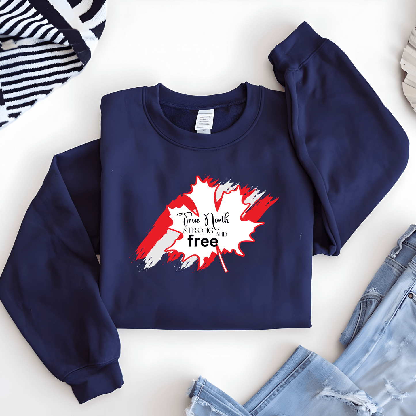 Ink and Charms Designs Sweatshirt Sweatshirt / Dark blue / S "True North Strong & Free" Apparel Collection: Wear Your Canadian Pride!
