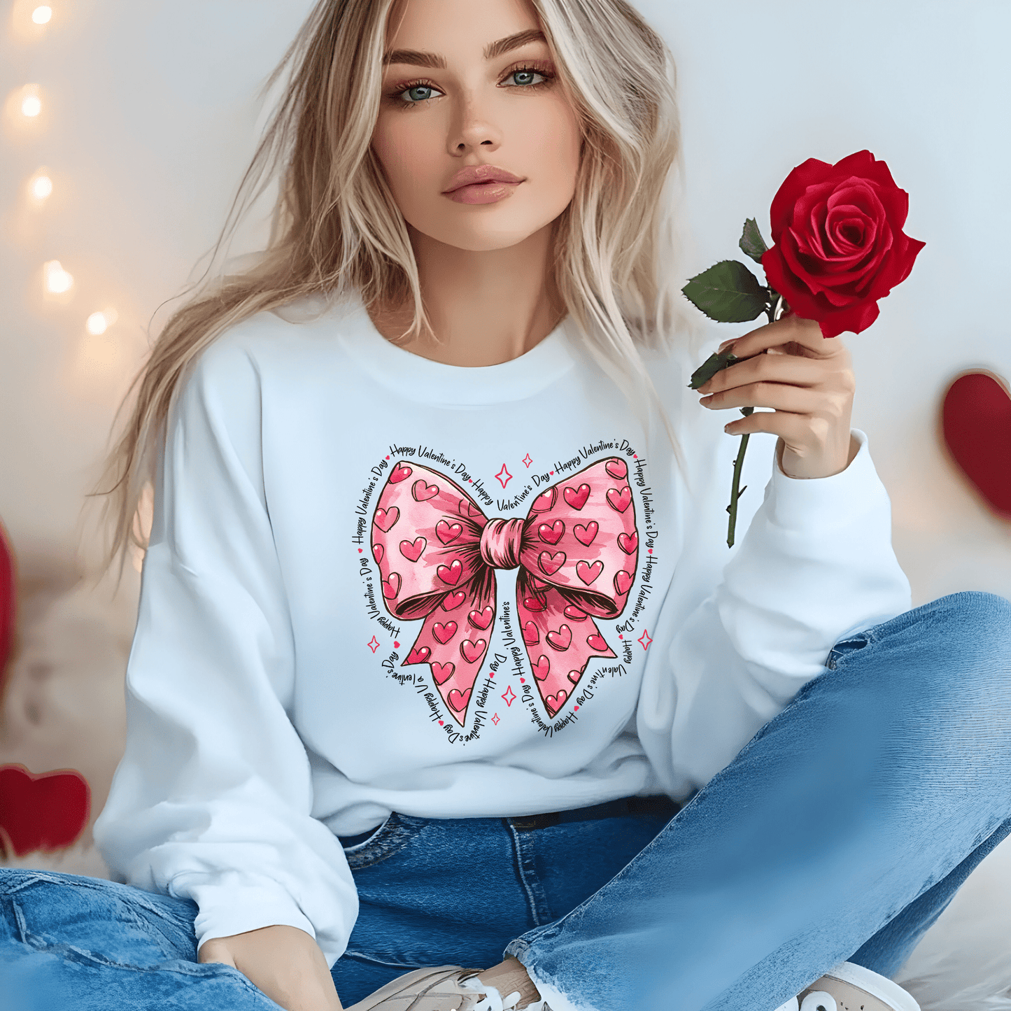 Ink and Charms Designs Sweatshirt Sweatshirt / Pink / S Bow and Hearts Valentine’s Day Sweatshirt