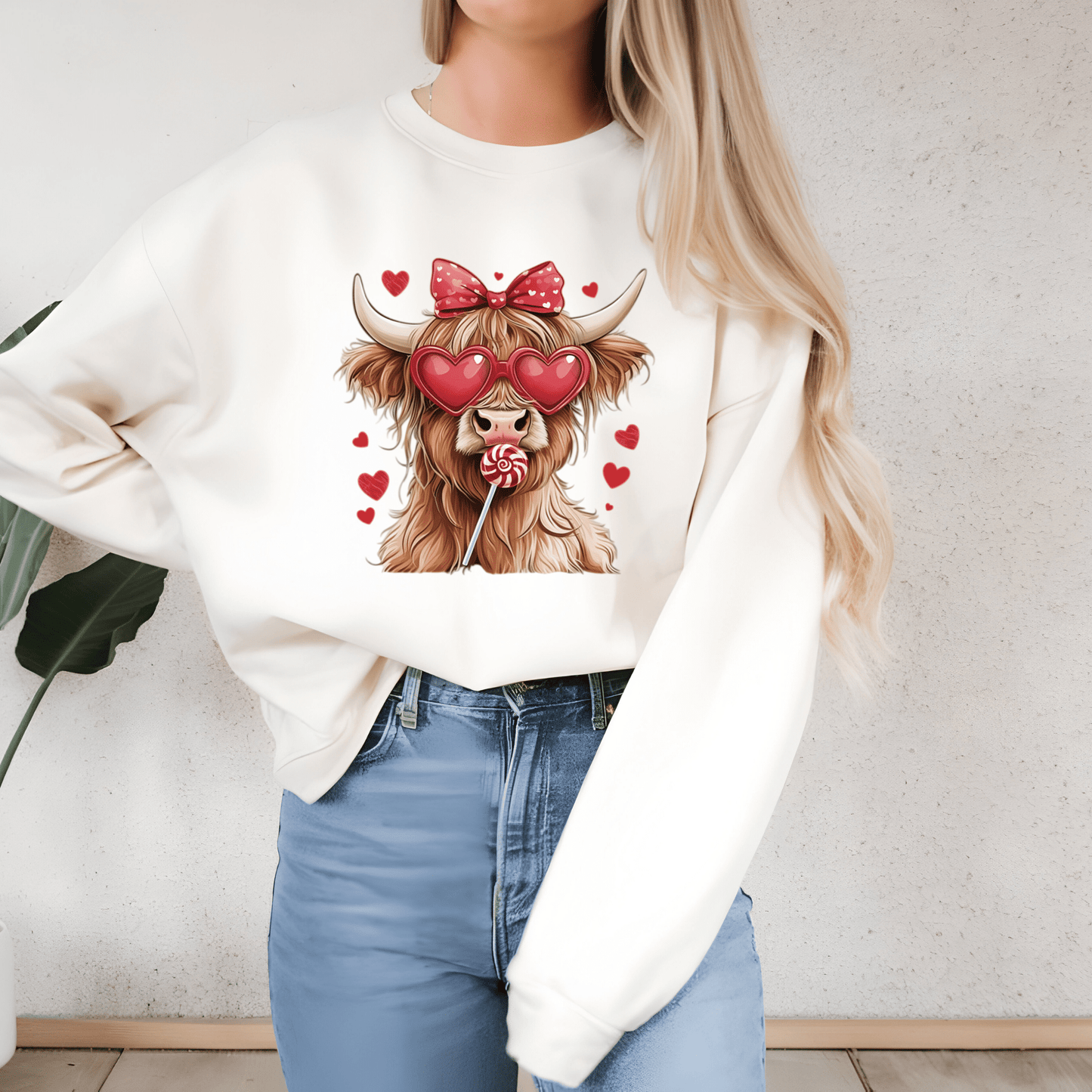 Ink and Charms Designs Sweatshirt Sweatshirt / Pink / S Cute Cow with Bow licking lollipop Valentine Design T-Shirt