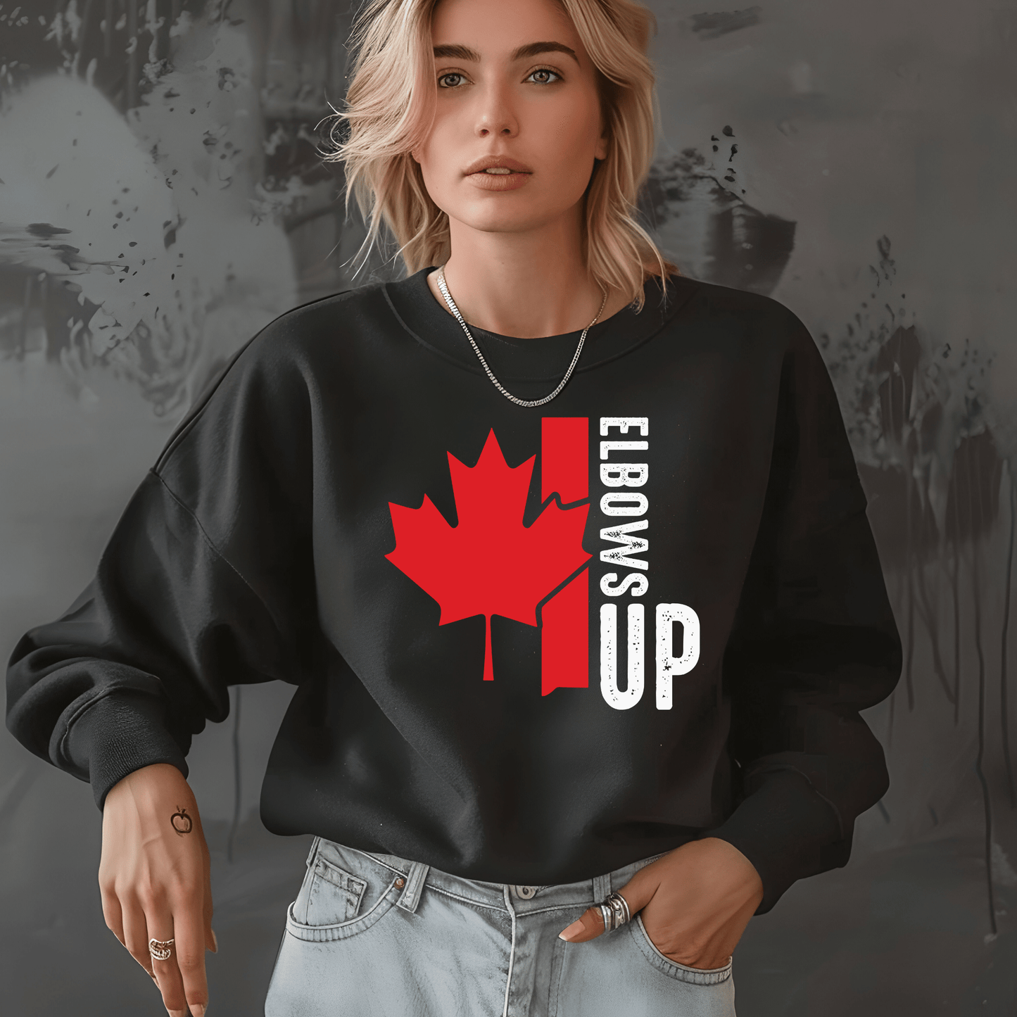 Ink and Charms Designs Sweatshirt Sweatshirt / White / S "ELBOWS UP" Apparel Collection: Wear Your Canadian Pride with Strength!