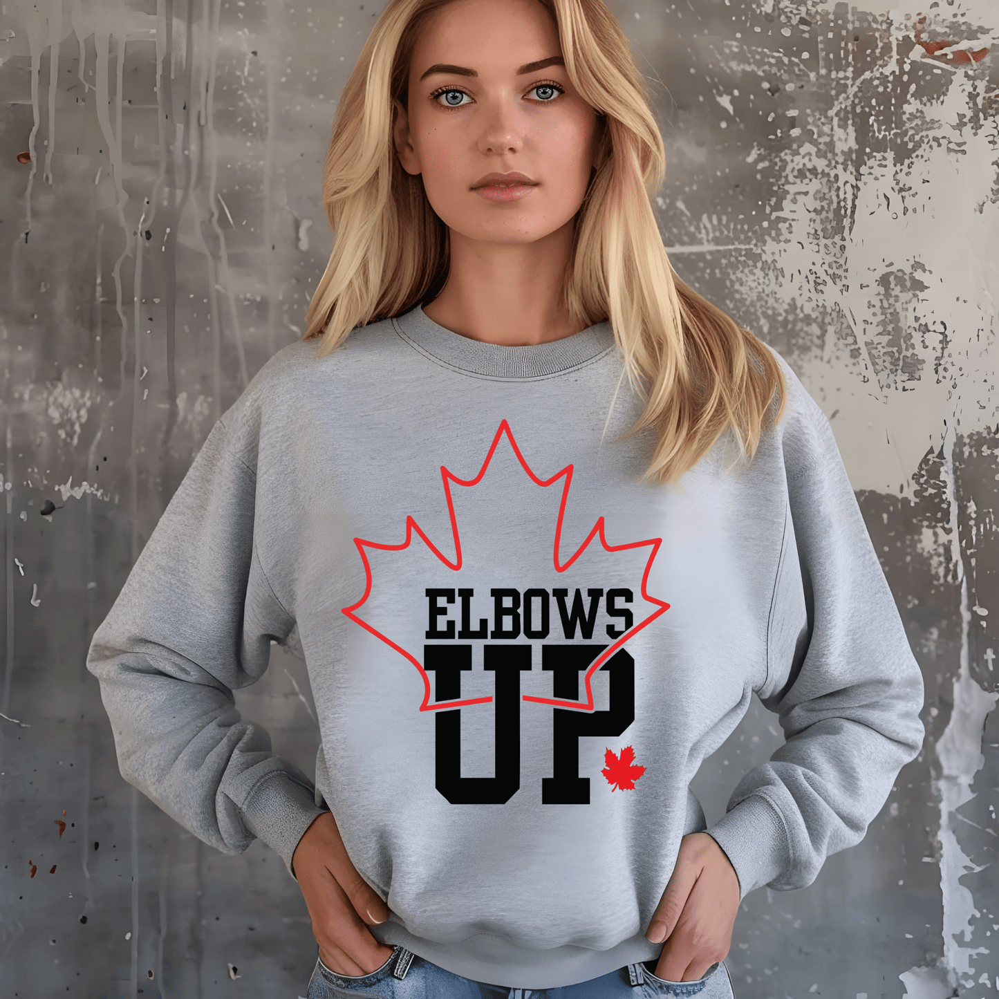 Ink and Charms Designs Sweatshirt Sweatshirt / White / S "ELBOWS UP" Apparel Collection: Wear Your Canadian Pride with Strength!
