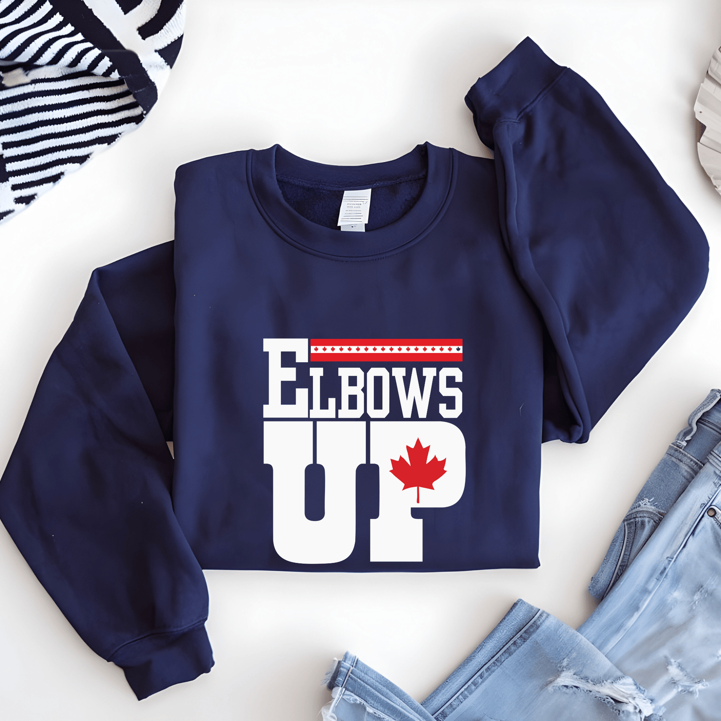 Ink and Charms Designs Sweatshirt Sweatshirt / White / S "ELBOWS UP" Apparel Collection: Wear Your Canadian Pride with Strength!