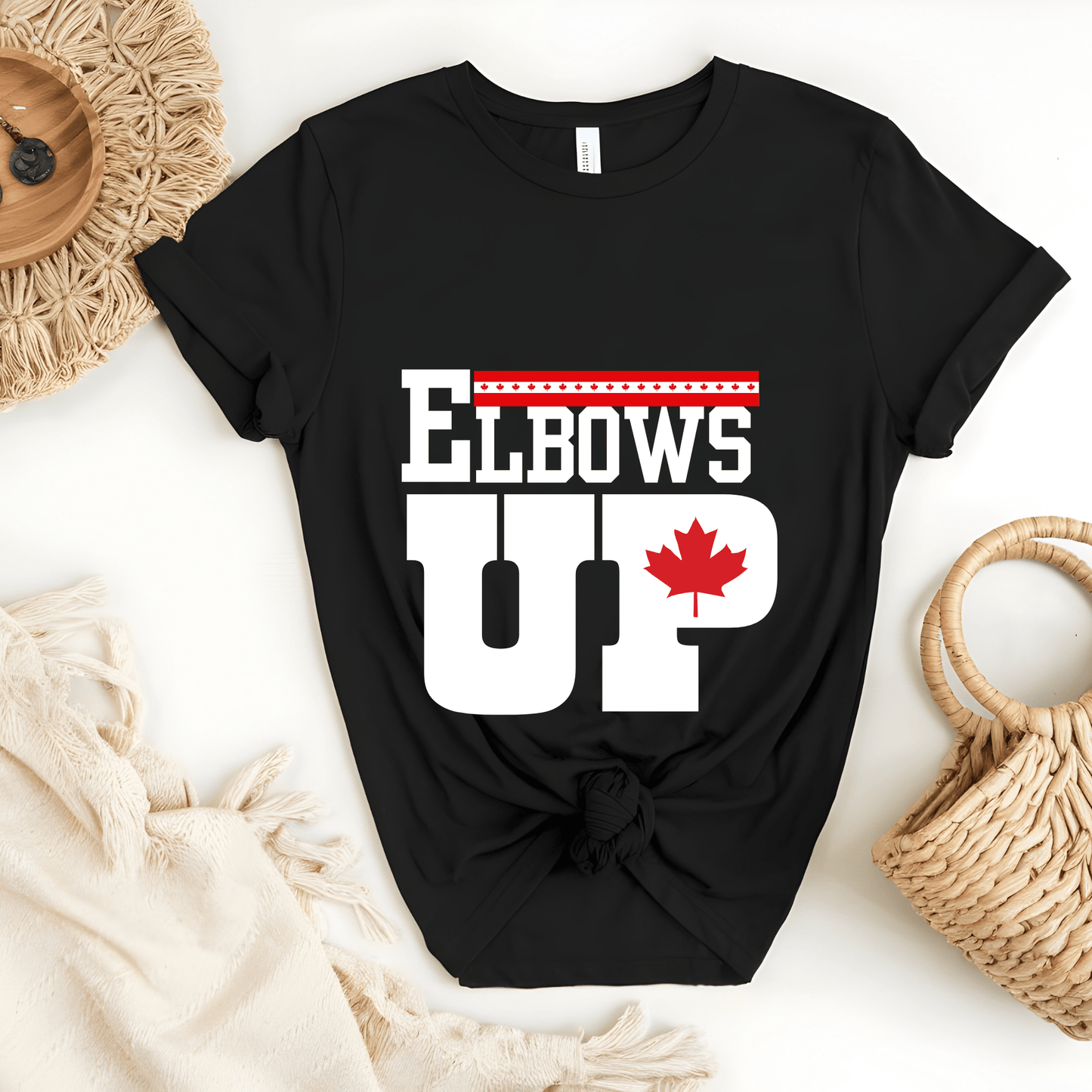 Ink and Charms Designs Sweatshirt T-shirt / Black / S "ELBOWS UP" Apparel Collection: Wear Your Canadian Pride with Strength!