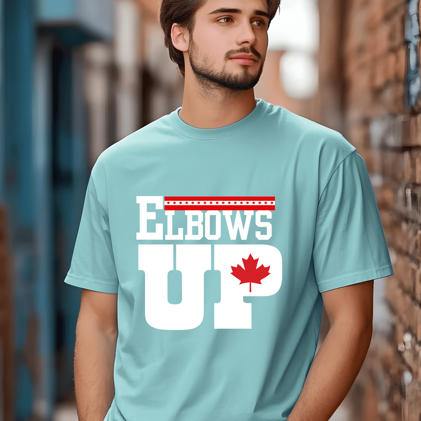 Ink and Charms Designs Sweatshirt T-shirt / blue / S "ELBOWS UP" Apparel Collection: Wear Your Canadian Pride with Strength!