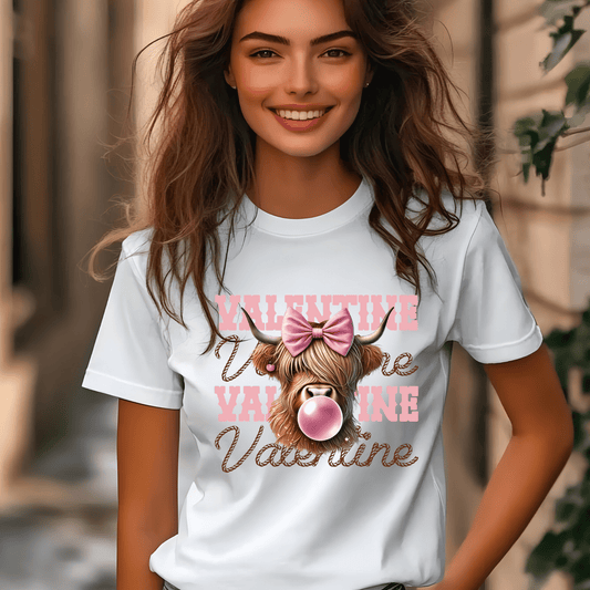 Ink and Charms Designs Sweatshirt T-shirt / Pink / S Cute Cow with Bow and Bubble Gum Valentine Design T-Shirt
