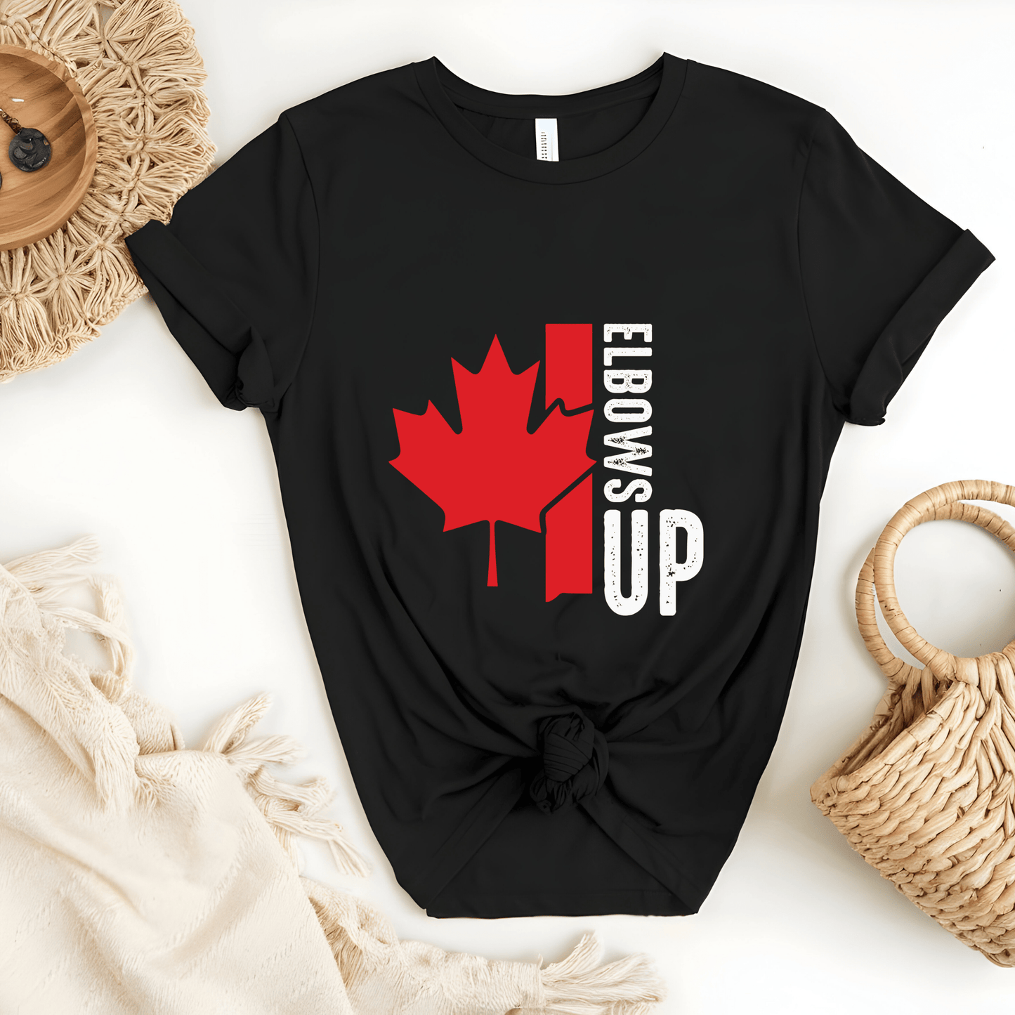 Ink and Charms Designs Sweatshirt T-shirt / White / S "ELBOWS UP" Apparel Collection: Wear Your Canadian Pride with Strength!