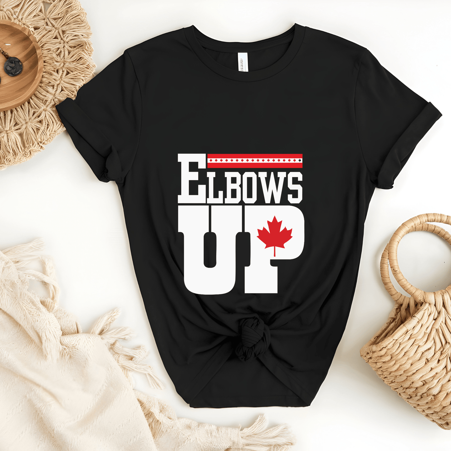 Ink and Charms Designs Sweatshirt T-shirt / White / S "ELBOWS UP" Apparel Collection: Wear Your Canadian Pride with Strength!