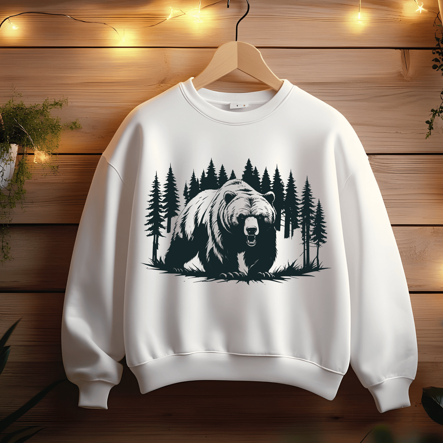 Ink and Charms Designs Sweatshirt White / S Majestic Bear Walking in Forest Sweatshirt