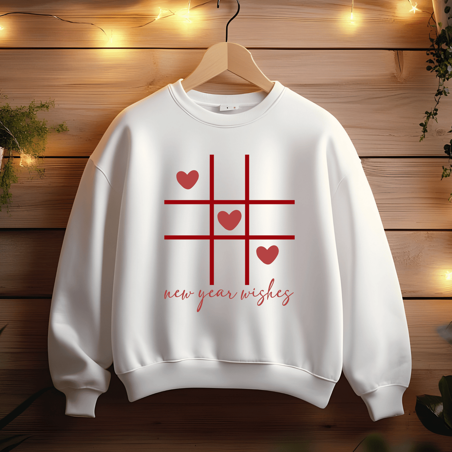 Ink and Charms Designs Sweatshirt White / S Three-by-Three Grid with Hearts and New Year Wishes Sweatshirt