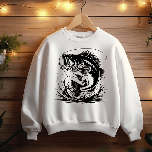 Ink and Charms Designs Sweatshirt White / S Wild Big Fish Hooked Sweatshirt