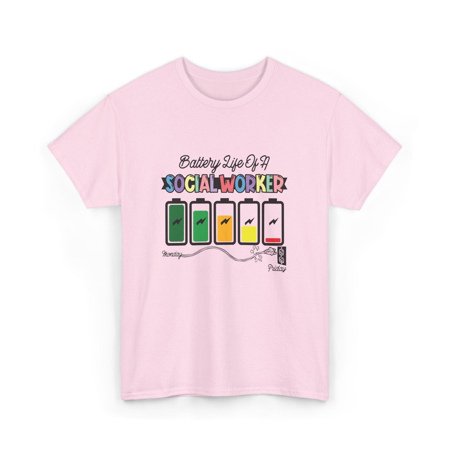 Ink and Charms Designs T-Shirt Battery Life of a Social Worker Heavy Cotton Tee