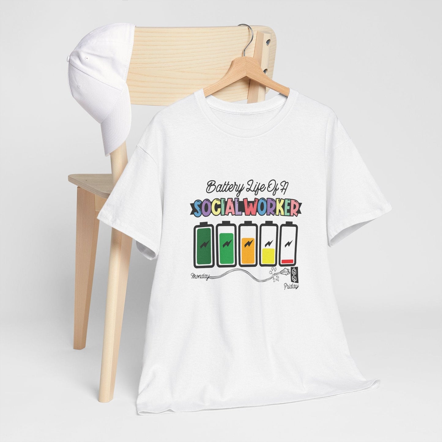 Ink and Charms Designs T-Shirt Battery Life of a Social Worker Heavy Cotton Tee