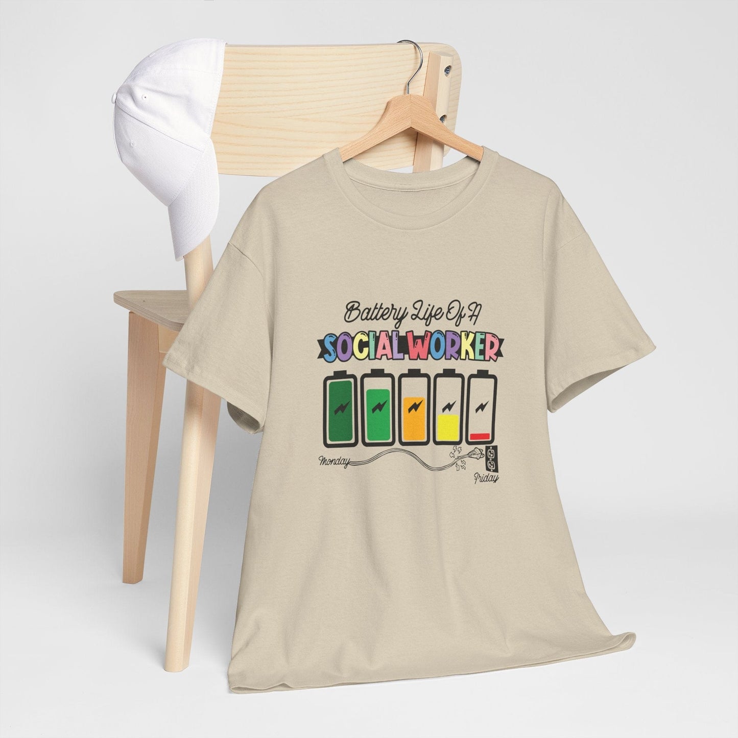 Ink and Charms Designs T-Shirt Battery Life of a Social Worker Heavy Cotton Tee