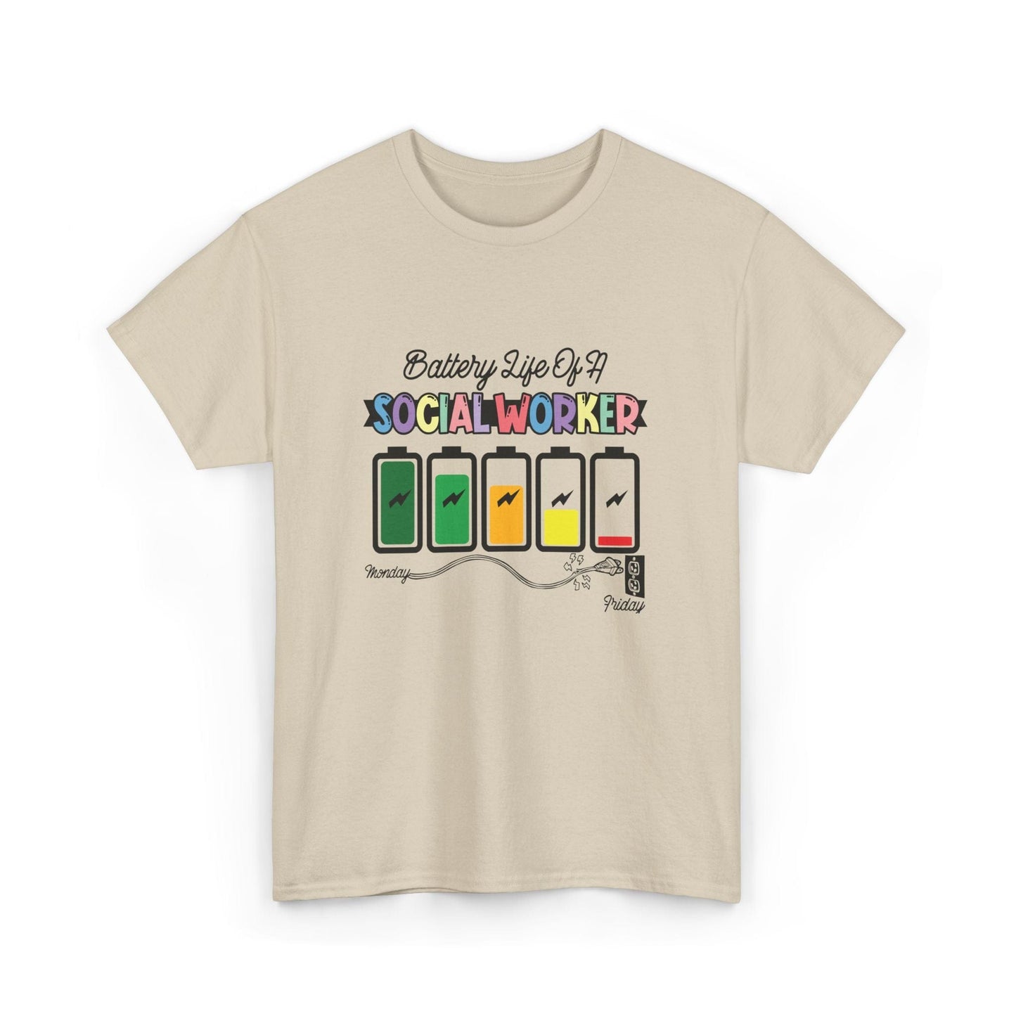 Ink and Charms Designs T-Shirt Battery Life of a Social Worker Heavy Cotton Tee