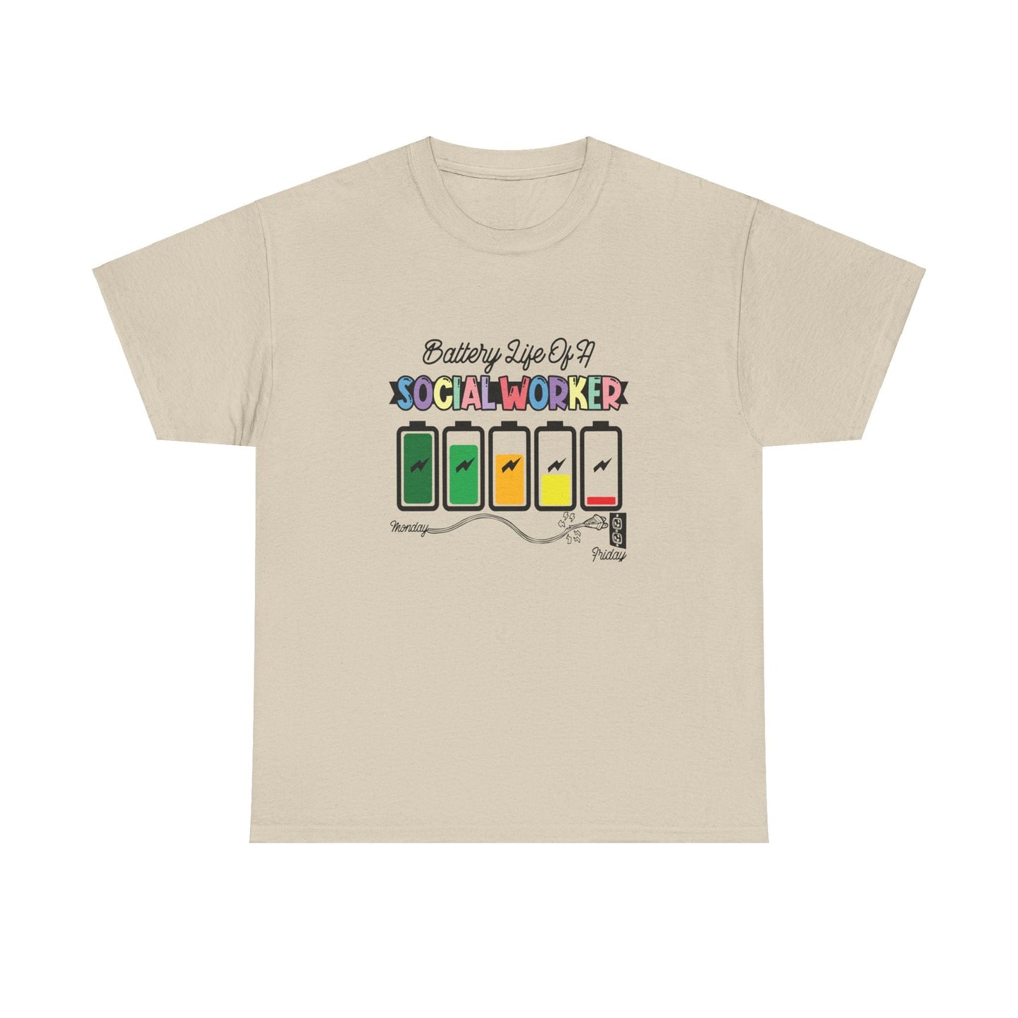 Ink and Charms Designs T-Shirt Battery Life of a Social Worker Heavy Cotton Tee