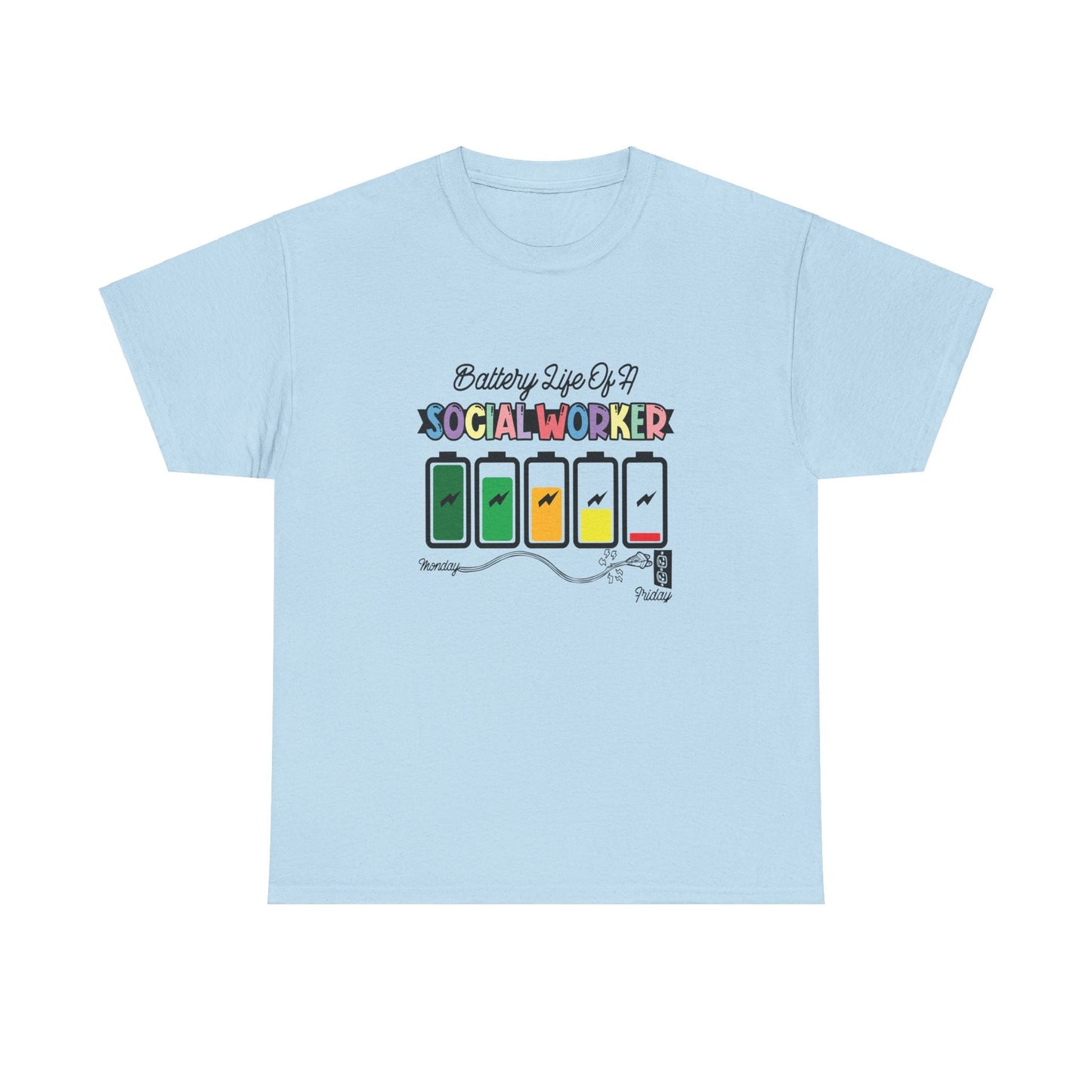 Ink and Charms Designs T-Shirt Light Blue / S Battery Life of a Social Worker Heavy Cotton Tee