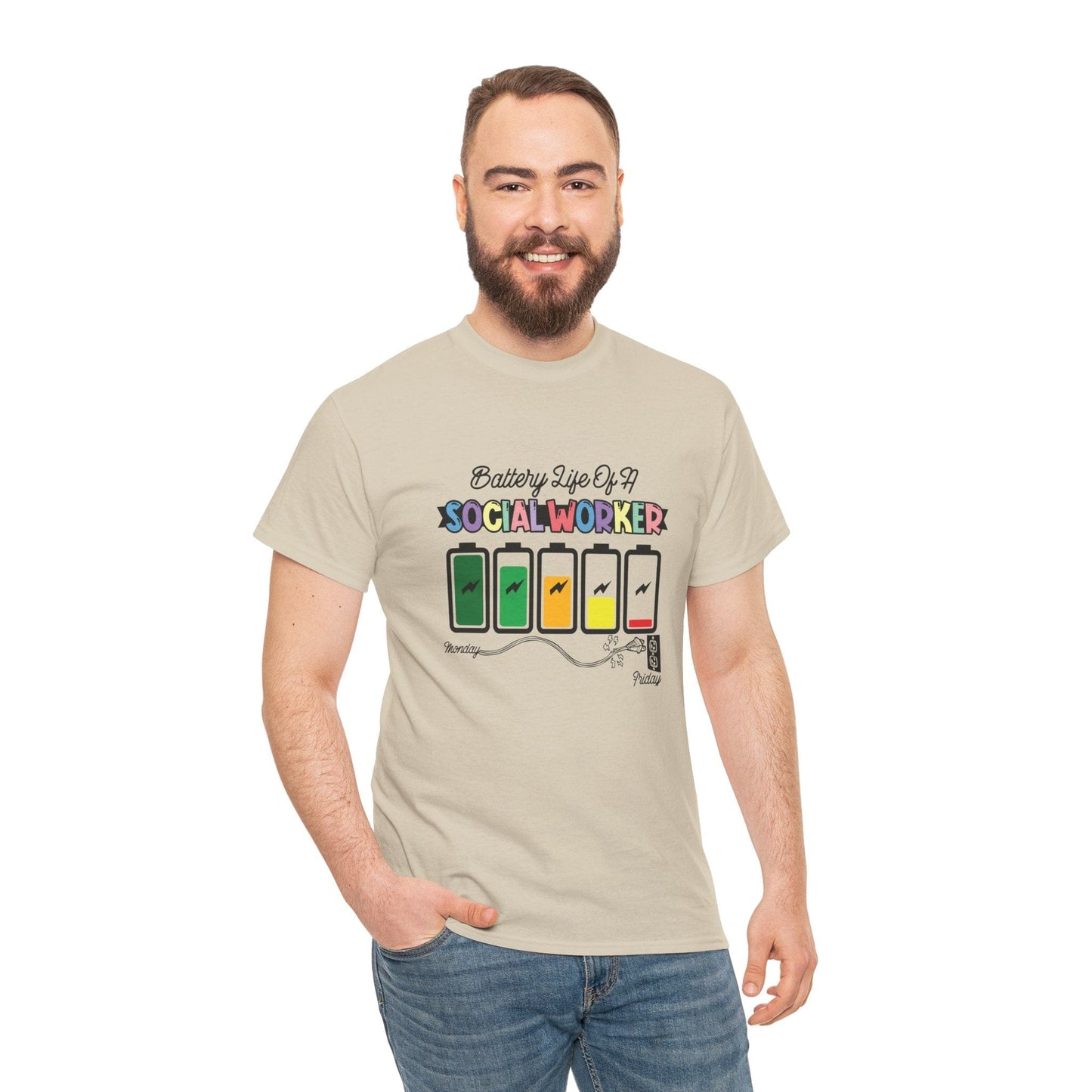Ink and Charms Designs T-Shirt Sand / S Battery Life of a Social Worker Heavy Cotton Tee