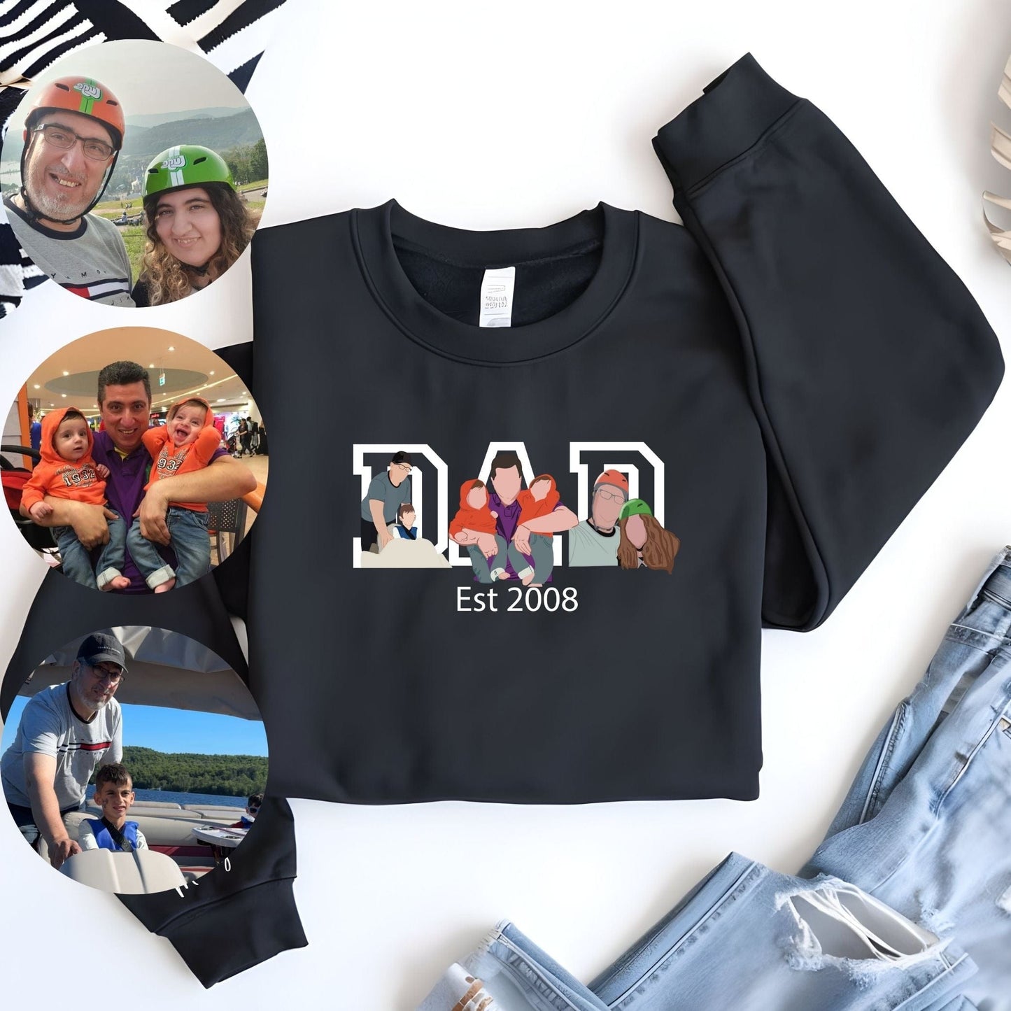 Ink and Charms Designs T-Shirt Sweatshirt / White / XS Three-Image Dad Portrait T-shirt