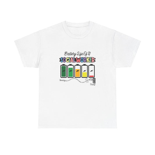 Ink and Charms Designs T-Shirt White / S Battery Life of a Social Worker Heavy Cotton Tee