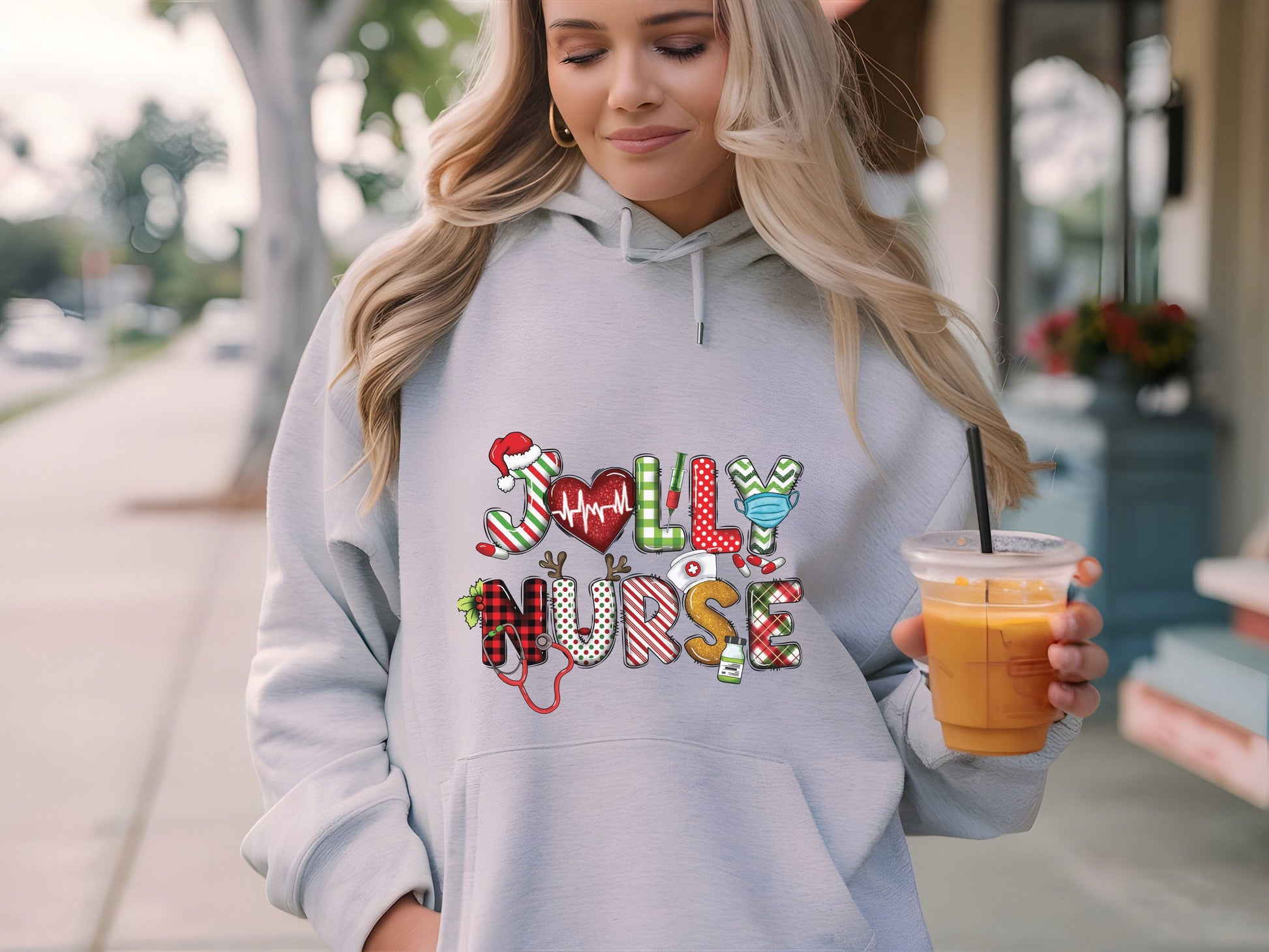 Ink and Charms Designs Hoodie Christmas Jolly Nurse Hoodie