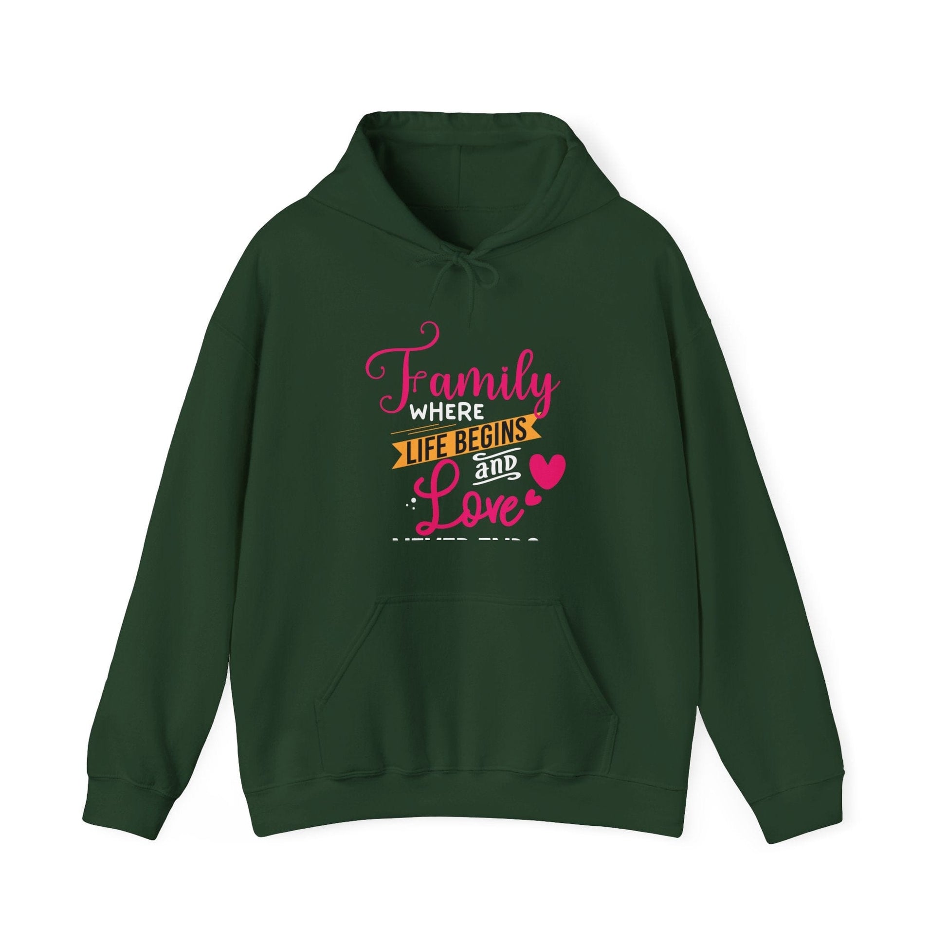 Ink and Charms Designs Hoodie Forest Green / S Unisex Heavy Blend™ Family Hooded Sweatshirt - Family where life begins and love never ends