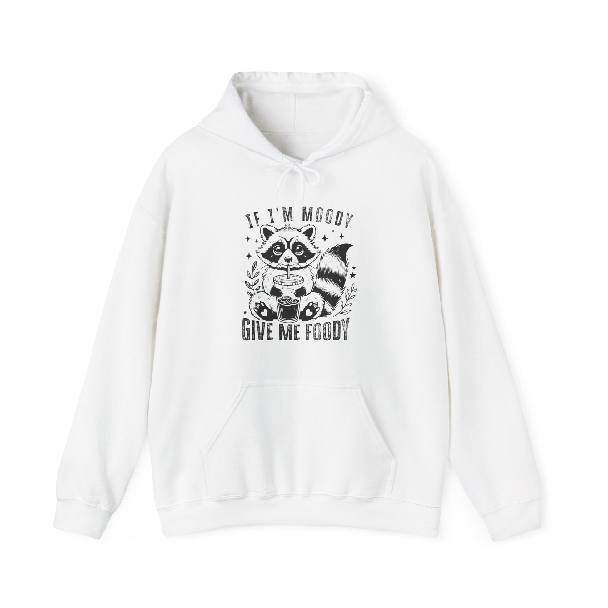 Ink and Charms Designs Hoodie White / S Raccoon Hooded Sweatshirt with 'If I'm moody give me my foody' Quote