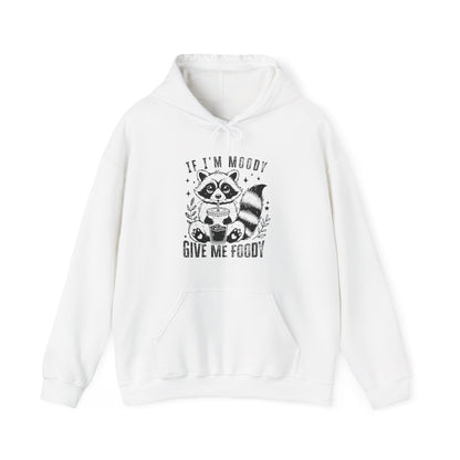 Ink and Charms Designs Hoodie White / S Raccoon Hooded Sweatshirt with 'If I'm moody give me my foody' Quote