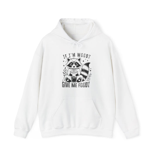 Ink and Charms Designs Hoodie White / S Raccoon Hooded Sweatshirt with 'If I'm moody give me my foody' Quote