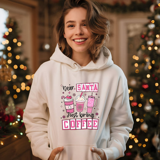 Ink and Charms Designs Hoodie Coffee Lover Hoodie - Dear Santa Just Bring Coffee
