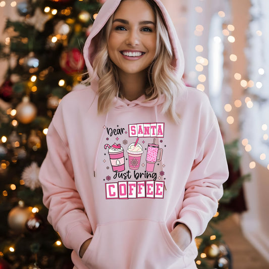 Ink and Charms Designs Hoodie Coffee Lover Hoodie - Dear Santa Just Bring Coffee