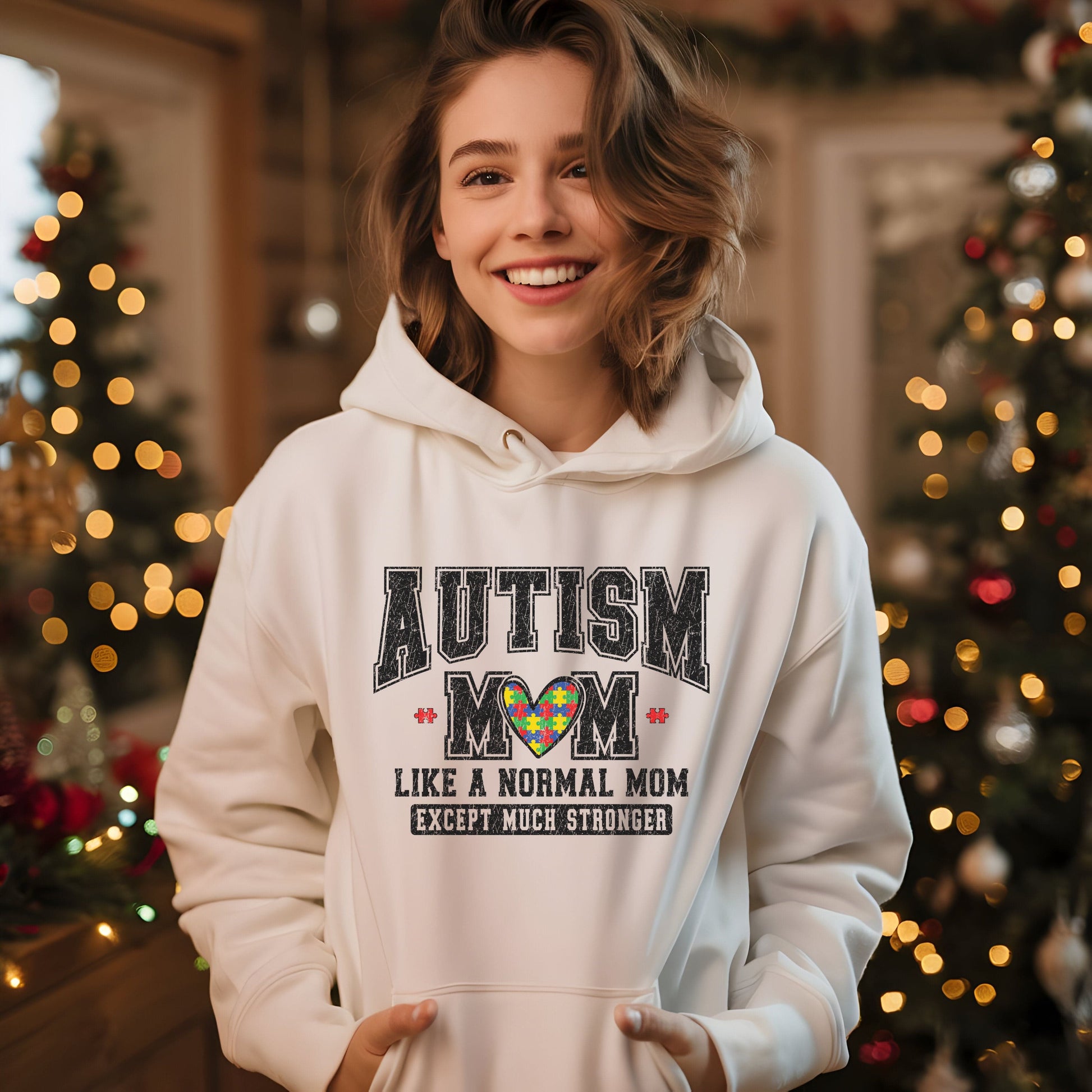 Ink and Charms Designs Hoodie Natural / S Autism Mom Hoodie - Much Stronger Design