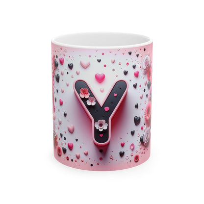 Ink and Charms Designs Mug 11oz 🌸 Personalized Floral Letter Mug 🌸, (11oz, 15oz)
