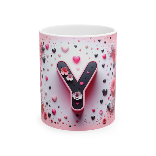 Ink and Charms Designs Mug 11oz 🌸 Personalized Floral Letter Mug 🌸, (11oz, 15oz)