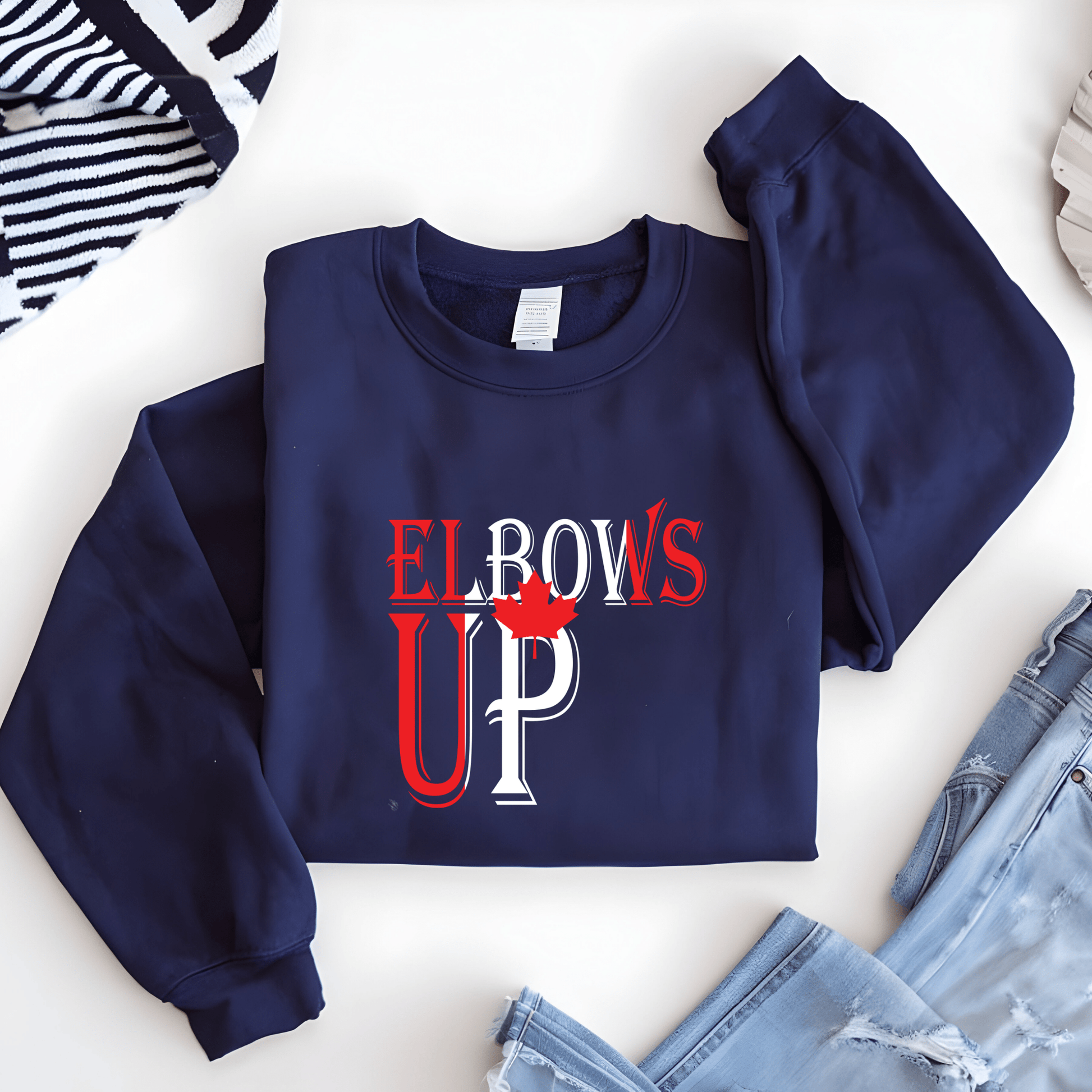 Ink and Charms Designs Sweatshirt "ELBOWS UP" Apparel Collection: Wear Your Canadian Pride with Strength!